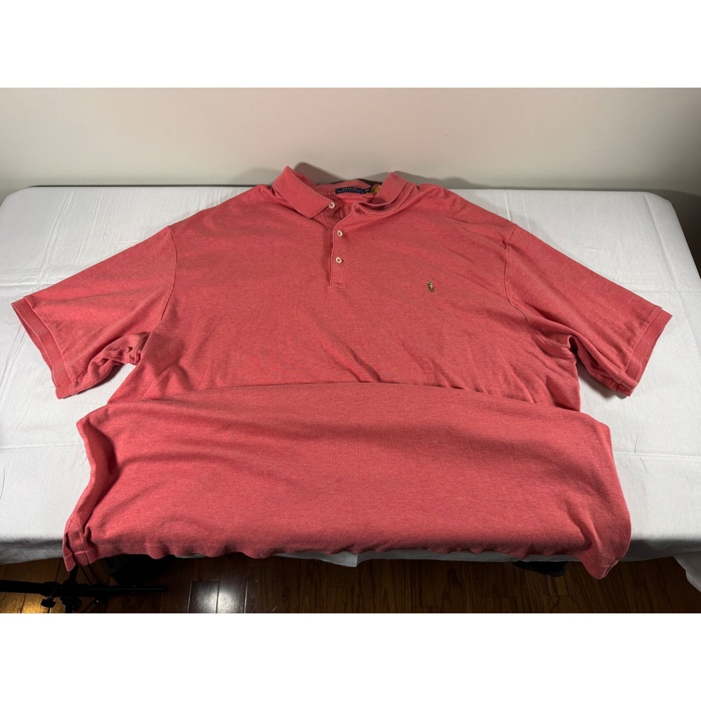 Polo Ralph Lauren Mens 3XLT Short Sleeve Polo Shirt Coral Red Heathered Big Tall